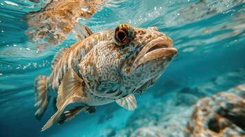An underwater image showing a coral reef with fish and marine life. photo