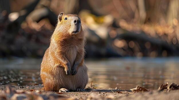A gopher standing in a stream or near water photo