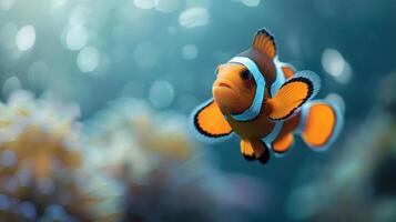 An underwater scene with a clownfish and coral reefs photo