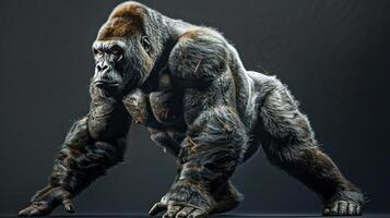3D digital art of a gorilla in the process of being digitized with the background blurred. photo
