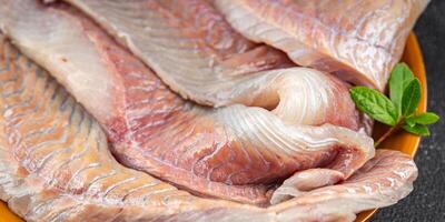 fillet raw white fish cod or halibut fresh meal food snack on the table copy space food background rustic top view photo