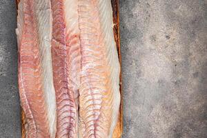 fillet raw white fish cod or halibut fresh meal food snack on the table copy space food background rustic top view photo