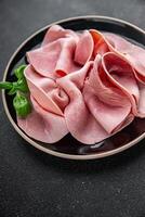 ham spam pork meat fresh meal food snack on the table copy space food background rustic top view photo