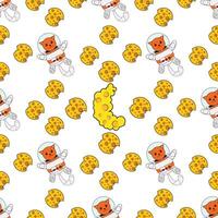 Fun cat astronaut in space seamless pattern vector