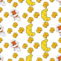 Fun cat astronaut in space seamless pattern vector