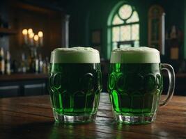 St Patrick's Day Cheers with Green Beer. photo