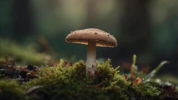 Single mushroom with soft, blurred background. photo