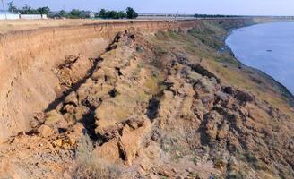 A large landslide on a clay cliff bank in eastern Crimea photo