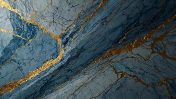 This visually stunning image blends serene blue tones with vibrant gold streaks, capturing the dynamic and fluid beauty of marble in an almost celestial depiction. photo