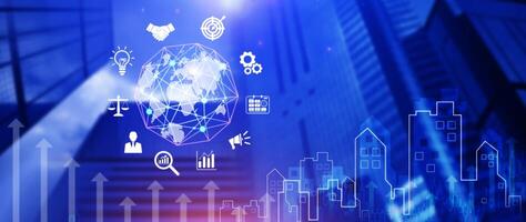 Global network connection digital business hologram, Big data analytics and business intelligence concept, Infograph, technology. photo