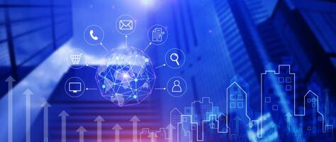 Global network connection digital business hologram, Big data analytics and business intelligence concept, Infograph, technology. photo