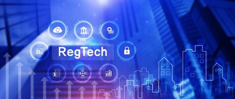 Regtech, Regulatory technology concept, management of regulatory processes with financial industry through technology, Regulatory monitoring, reporting and compliance, Machine learning tech. photo