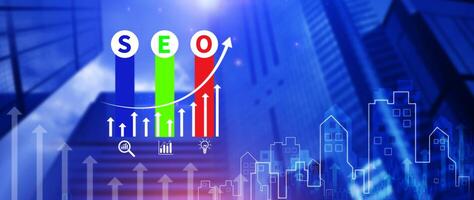 SEO concepts, SEO Search Engine Optimization, concept for promoting ranking traffic on website, optimizing your website to rank in search engines or SEO. photo