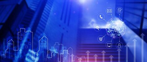 Global network connection digital business hologram, Big data analytics and business intelligence concept, Infograph, technology. photo