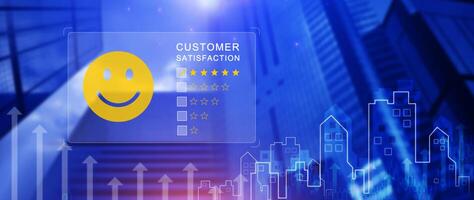 User gives rating to service experience on online application, Customer review satisfaction feedback survey concept, Customer can evaluate quality of service leading to reputation ranking of business. photo