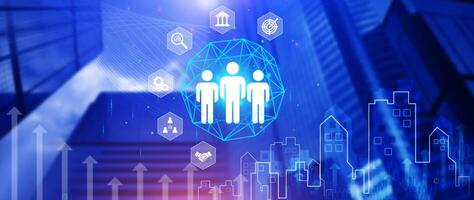 Teamwork and partnership concept. Business solution, Development. Unity and cooperation, Strategy and target of business growth, CRM. Customer network relationship management concept. photo