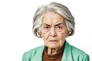 Closeup portrait of a senior woman with a serious expression photo