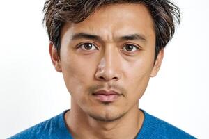 Close-up portrait of a young man with a serious expression photo