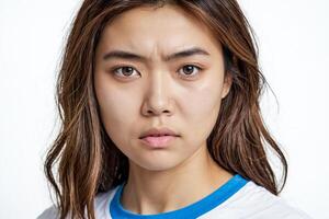 Close-up portrait of a young woman with a serious expression photo