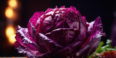 Vibrant Red Cabbage Head Double Exposure Silhouette with Nutritious Slaw. photo