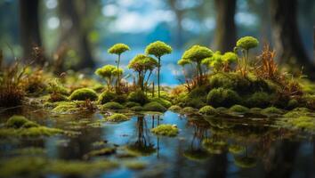 Vibrant Mosses and Marshland A Double Exposure Silhouette in John Singer Sargents Impressionistic Style. photo