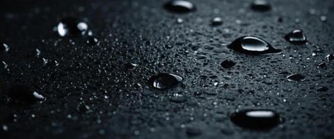Water drops on dark stone surface of basalt or granite. photo