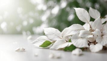 White leaves on white background with copy space for text or image. photo
