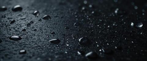 Water drops on dark stone surface of basalt or granite. photo