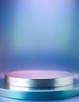 Abstract Metallic Podium on Blue Gradient Background photo