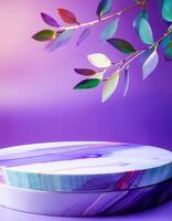 Abstract product display with iridescent leaves photo
