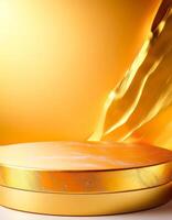 Golden Product Display Background with Abstract Fabric photo