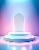 Abstract 3D Neon Background with a Platform for Product Placement photo