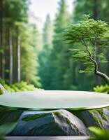 Green Stone Platform in Lush Forest photo