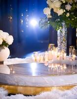Elegant Wedding Table Decor with Candles and Flowers photo