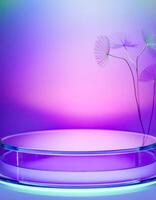 Abstract Glass Platform With Purple Gradient Background and Dandelion Seeds photo