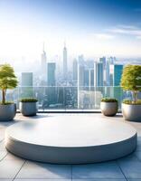 Rooftop Terrace with City Skyline View photo