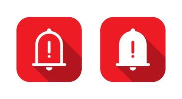 Warning notification bell icon with red square. Exclamation mark on bells vector