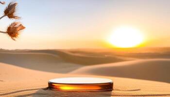 Glass Product on Sand Dune at Sunset photo