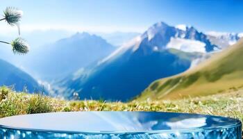 Glass Platform in Front of a Mountain Landscape photo