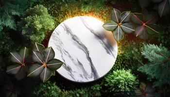 Marble Round Platform in Lush Greenery photo