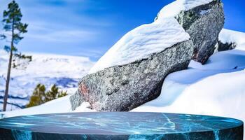 Winter Landscape with Blue Marble Pedestal photo