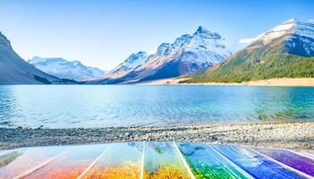 Rainbow Reflected in Mountain Lake photo