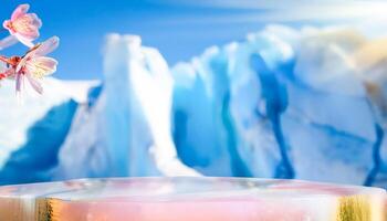 Pink Flower and Glacier Ice Background with Mockup photo