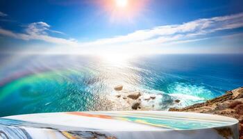 Marble Tabletop Overlooking the Ocean photo