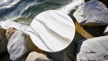Marble Table Top on a Rocky Shore photo
