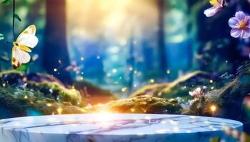 Magical Forest Scene with Marble Platform photo