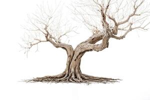 Twisted Tree with Exposed Roots Isolated on White Background photo