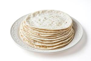 Stack of Tortillas on a White Plate photo
