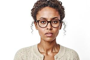 Portrait of a woman in glasses with a thoughtful expression photo