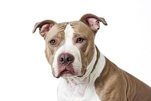 Close Up Portrait of a Pitbull Dog with White Chest Spot and Brown Fur photo